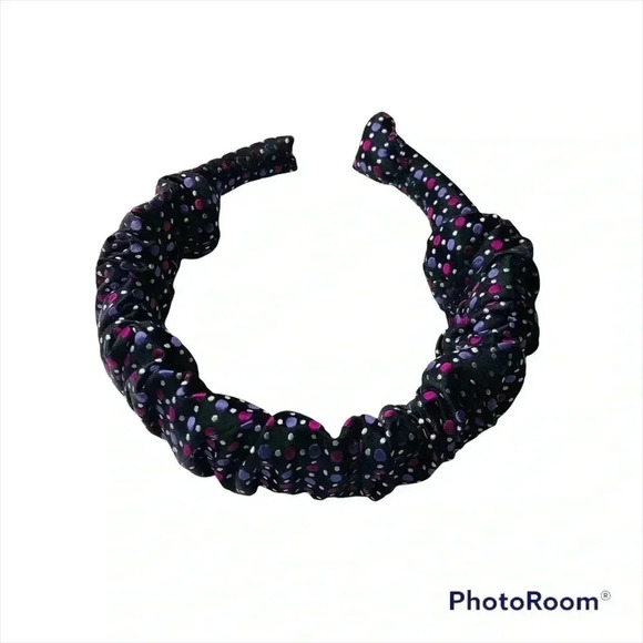 Polka Dots  Scrunchy Crown Purple Handcrafted Headband Silk Hair Accessory Prom - Picture 7 of 9
